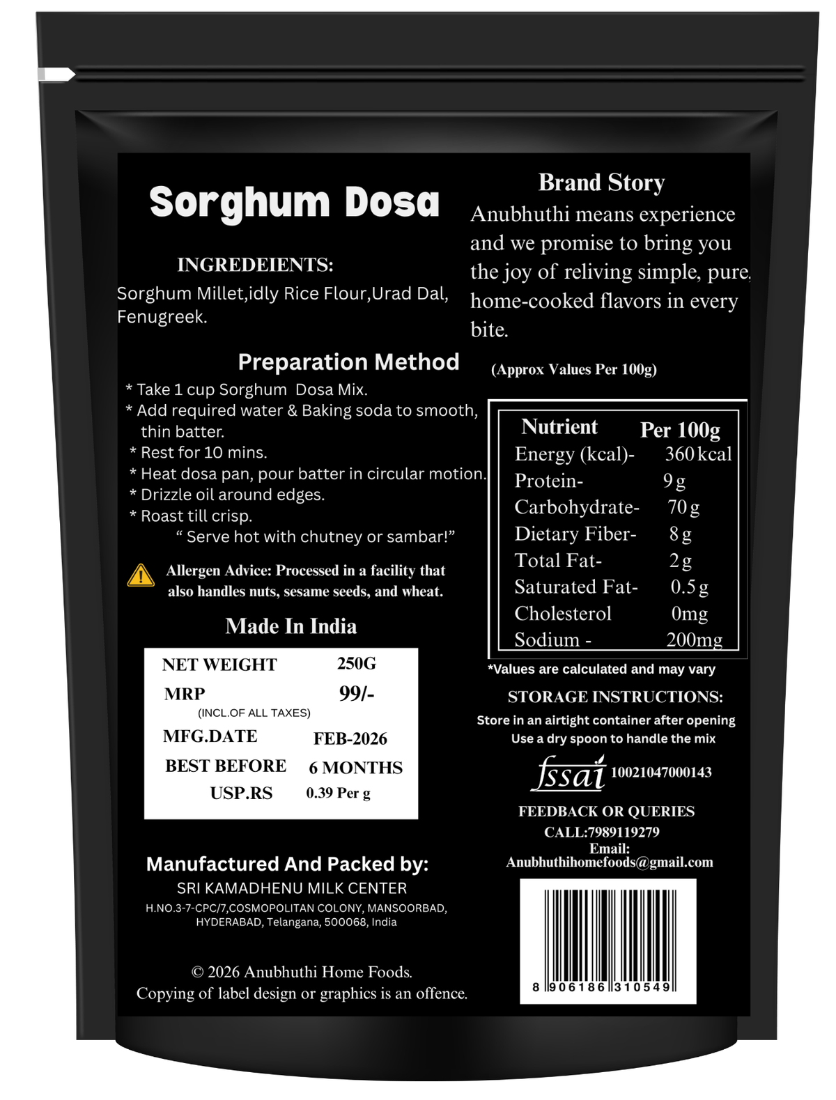 Sorghum Millet Dosa Mix 250g