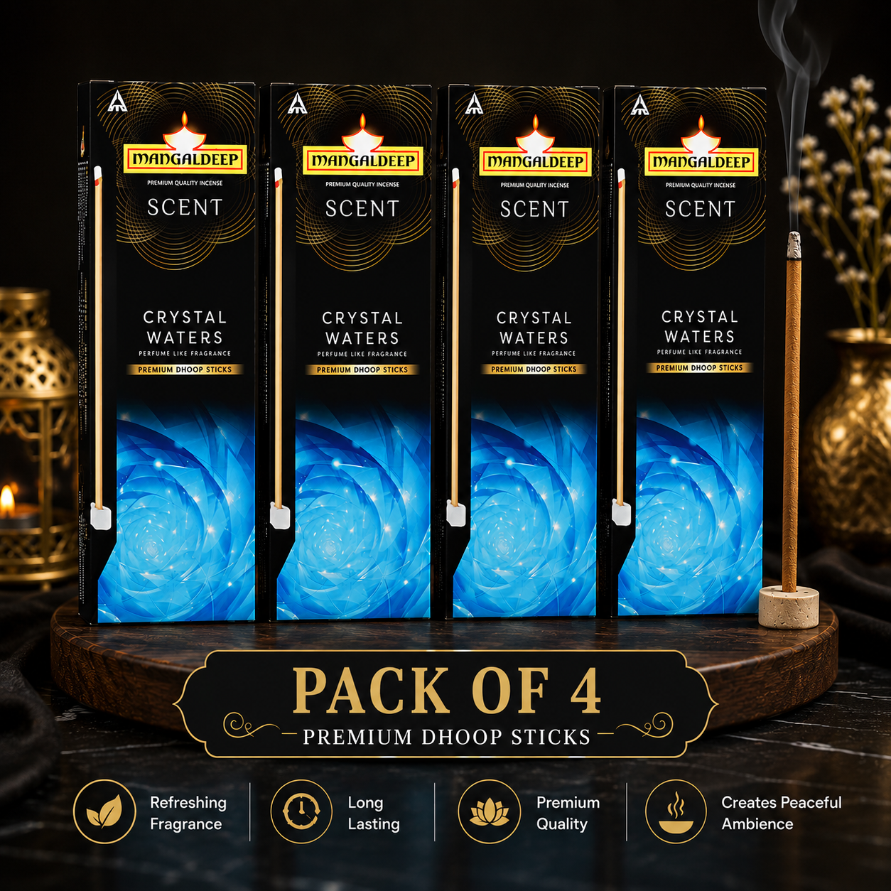 Mangaldeep Scent Dry Dhoop Sticks - Crystal Waters, 24 pcs