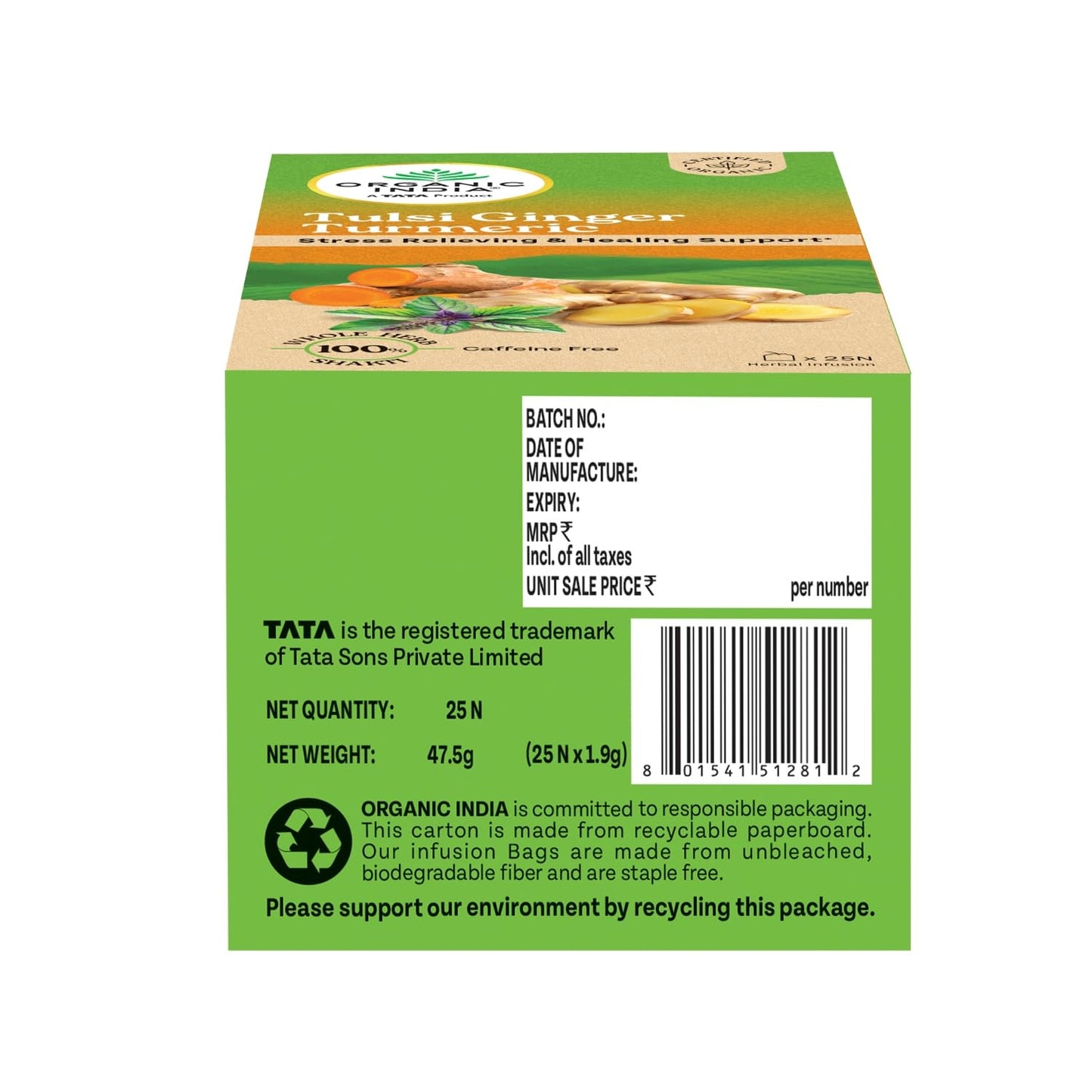 Organic India Tulsi Ginger Turmeric - 25 Tea Bags