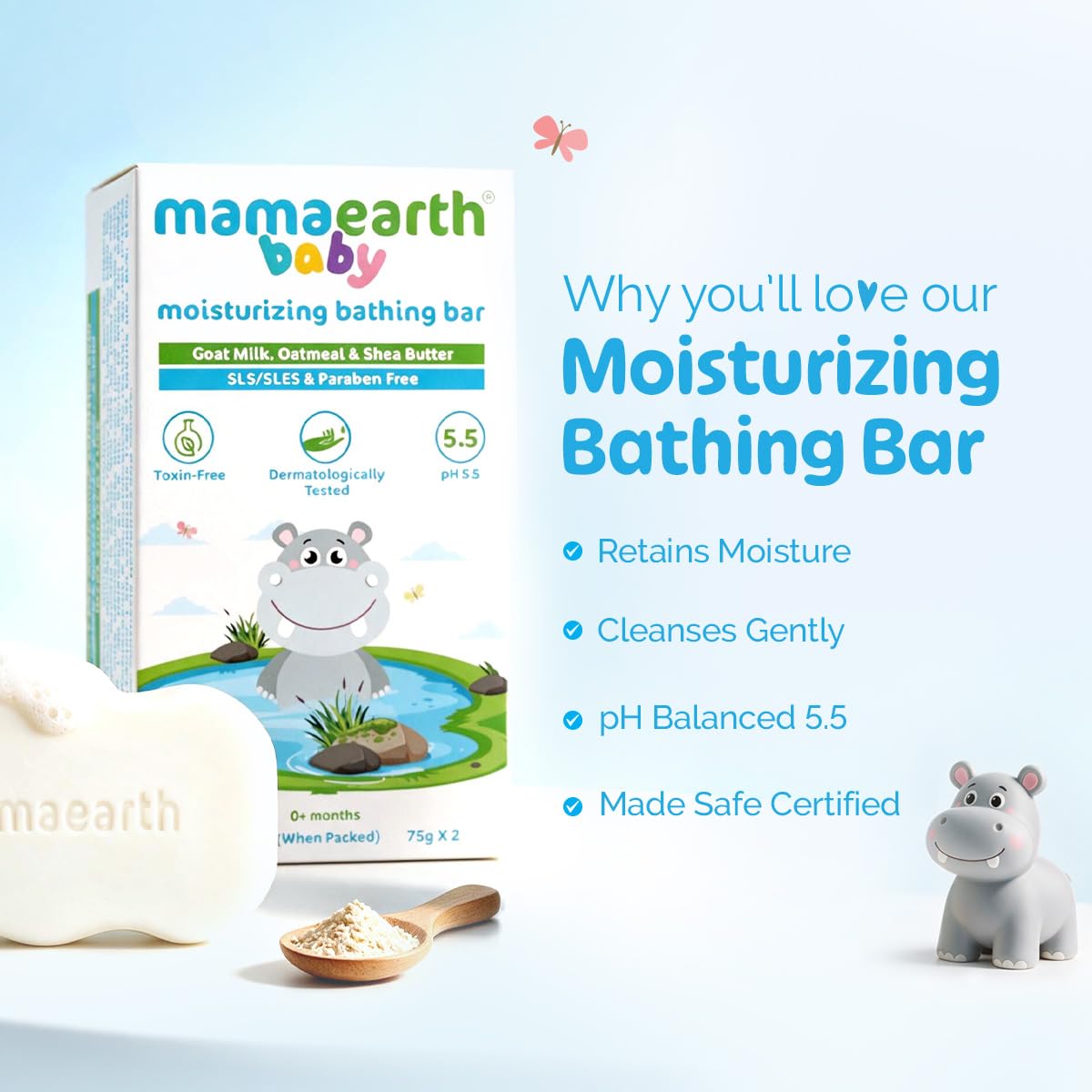 Mamaearth Moisturizing Bathing Bar For Babies - 75 g x 2 | Infused with Goat Milk, Oatmeal and Shea Butter