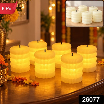 Ribbed Flameless Led Tealight Candles For Festive Tabletop Decor (6 Pc Set)