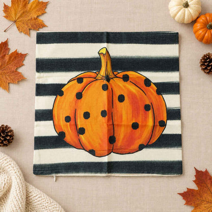 Pumpkin Print Woven Fabric Pillow Cover With Hidden Zipper (1 Pc 44 X 44 Cm)