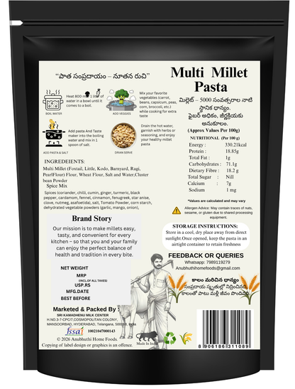 Multi Millet Pasta -No Maida-Preservatives-Artificial colours 200g