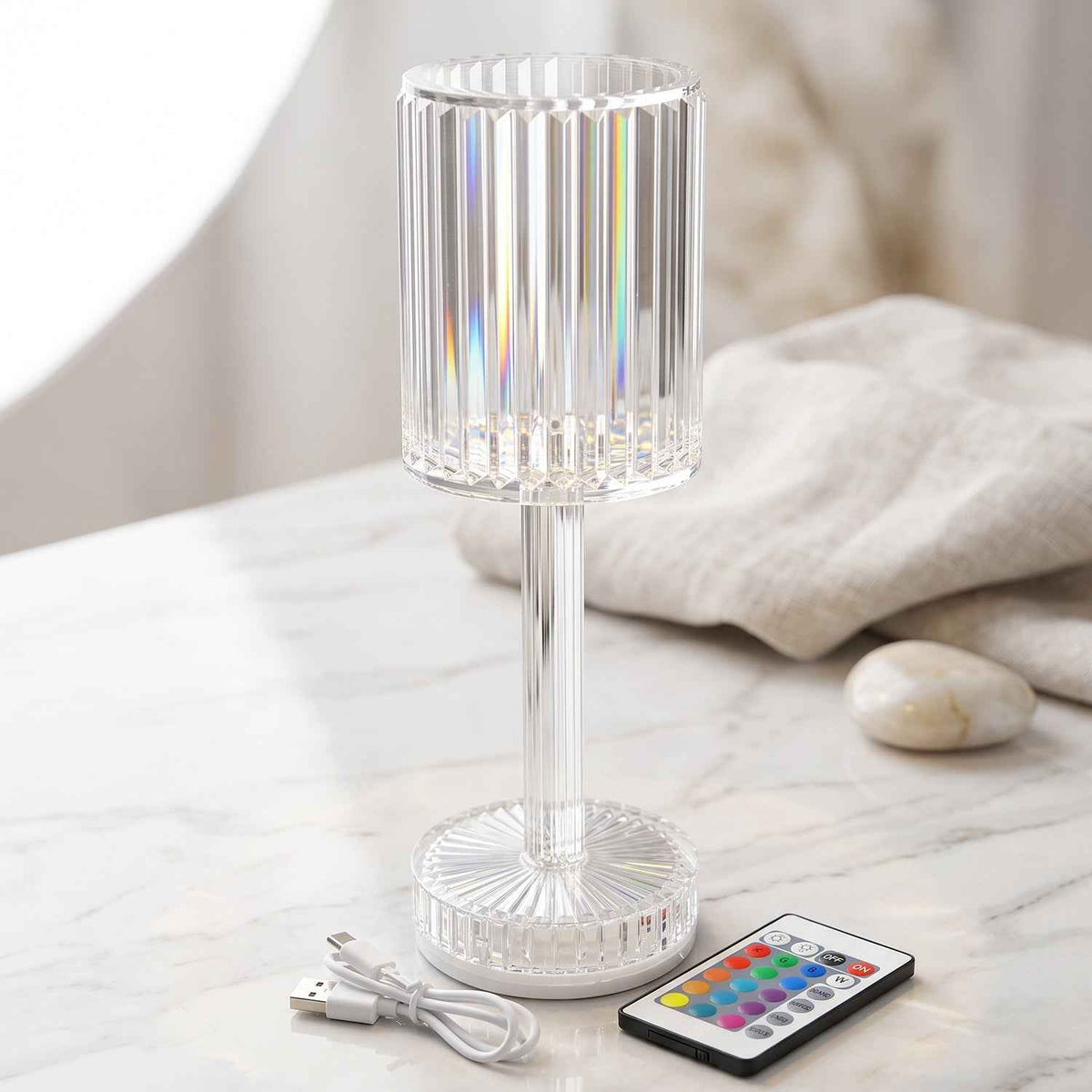 Touch Control Rgb Crystal Led Table Lamp With Remote Control (1 Set)
