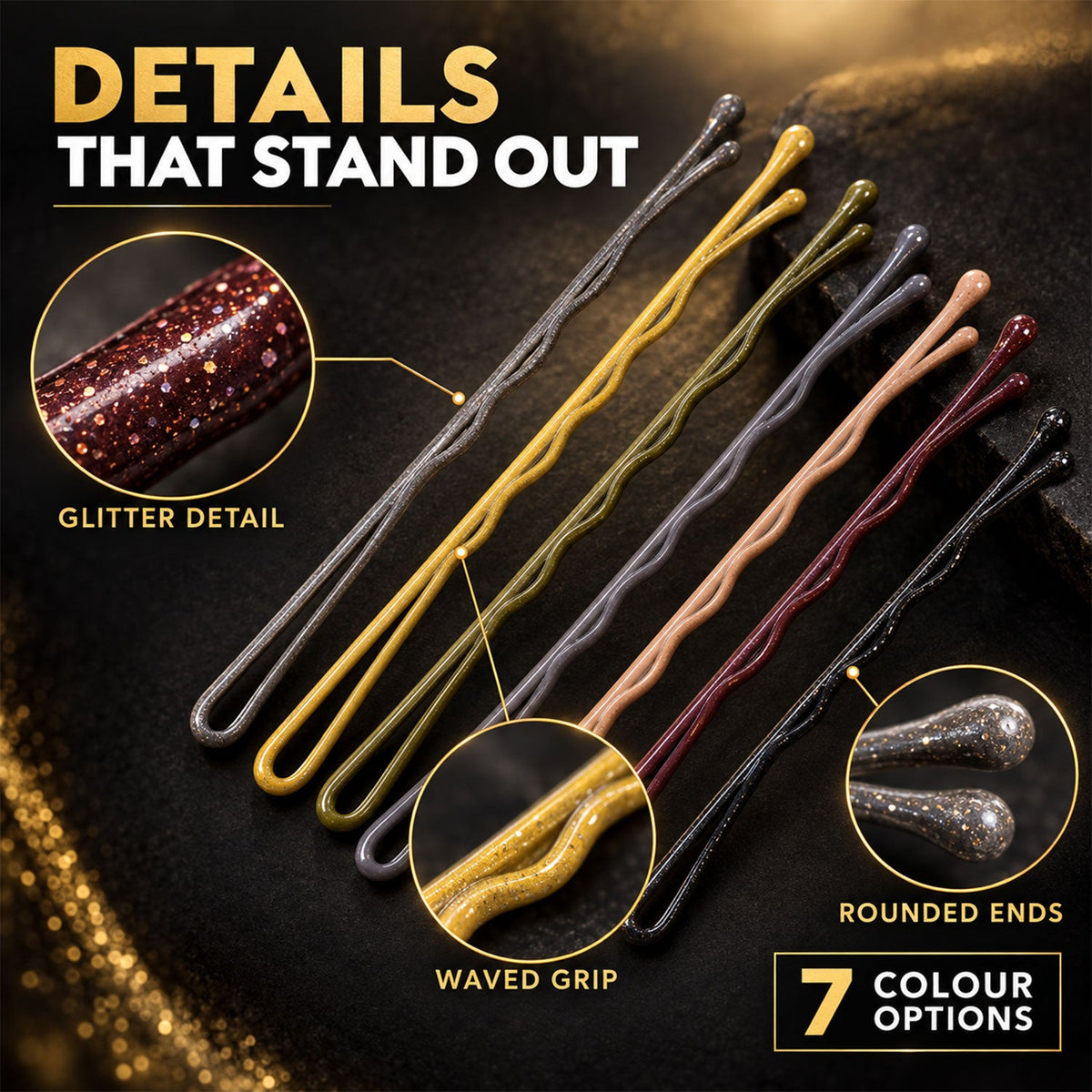 Metal Hair Pins With Waved Grip And Rounded Tips For Hair Styling (60 Pc 5cm)