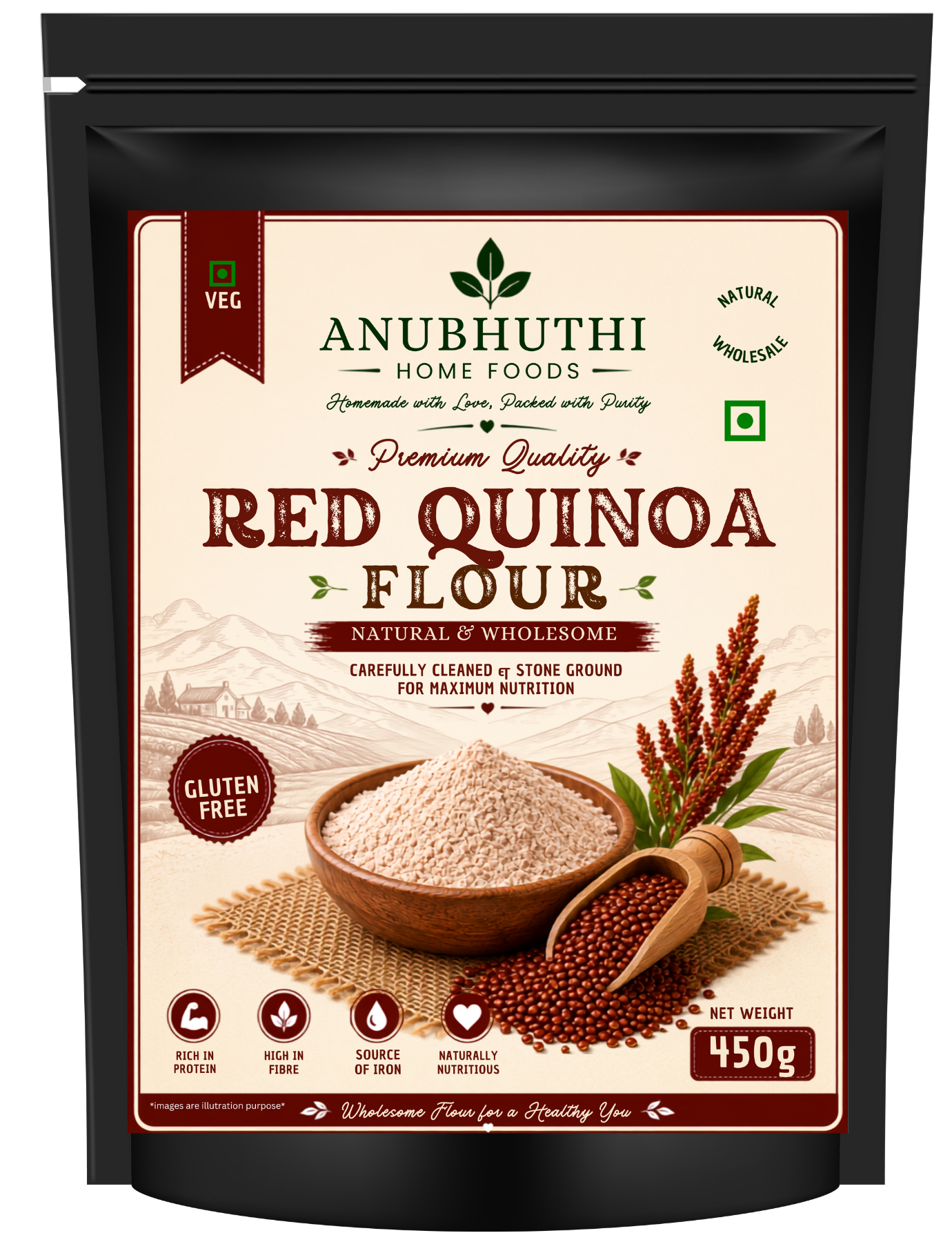 Red Quinoa Flour 450g | Red Quinoa Seed Powder | Finely Ground Quinoa Flour | For Dosa, Roti, Pancakes & Baking