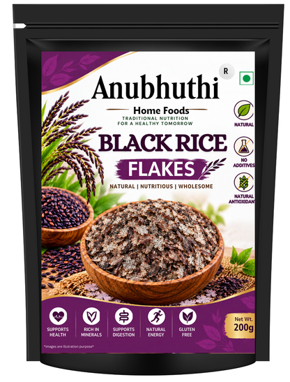 Anubhuthi Home Foods Black Rice Flakes 200g | Traditional Black Rice Poha | Flattened Rice Flakes for Breakfast, Snacks & Everyday Cooking