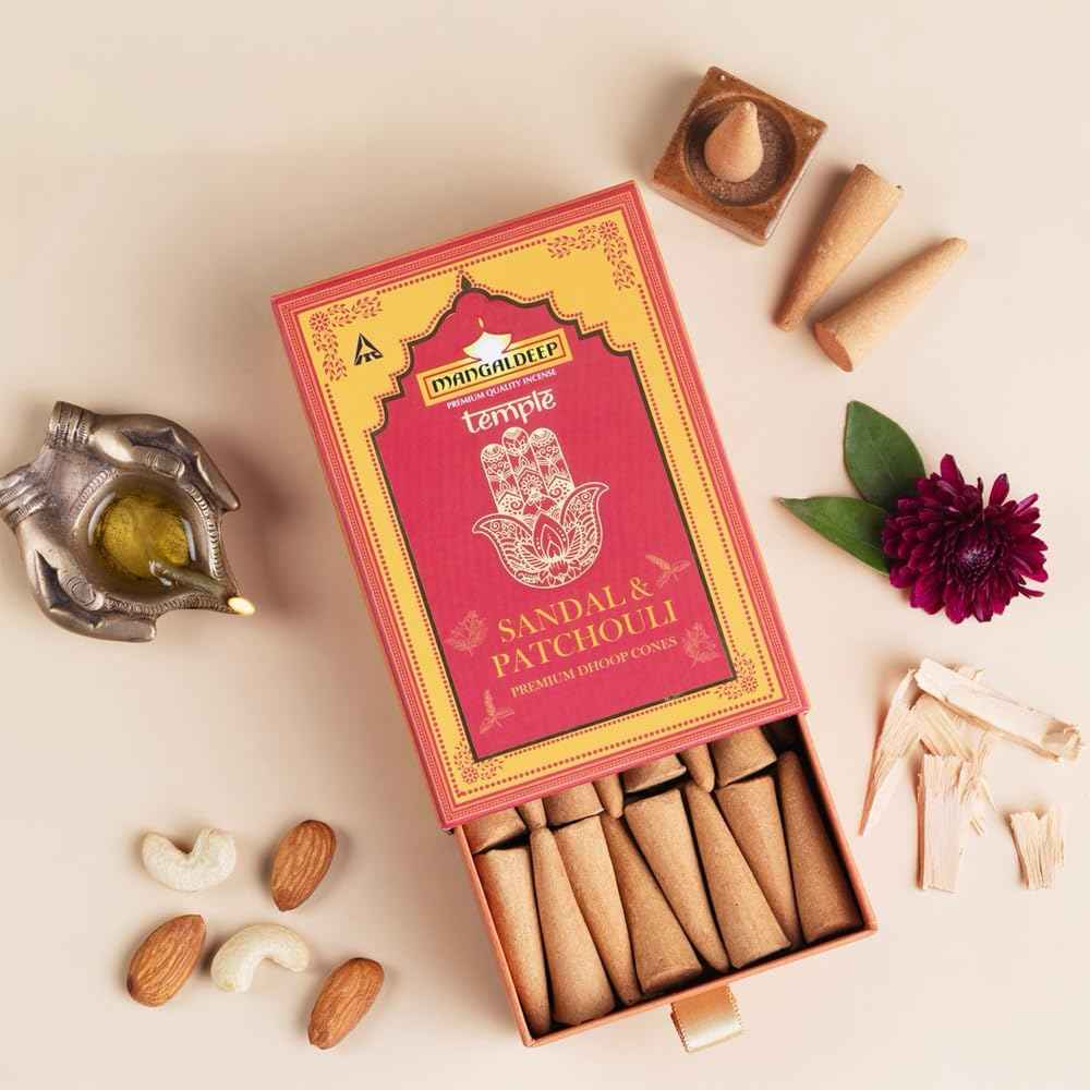 Mangaldeep Temple Premium Bambooless Dhoop Cones Charcoal Free (40 Cones)