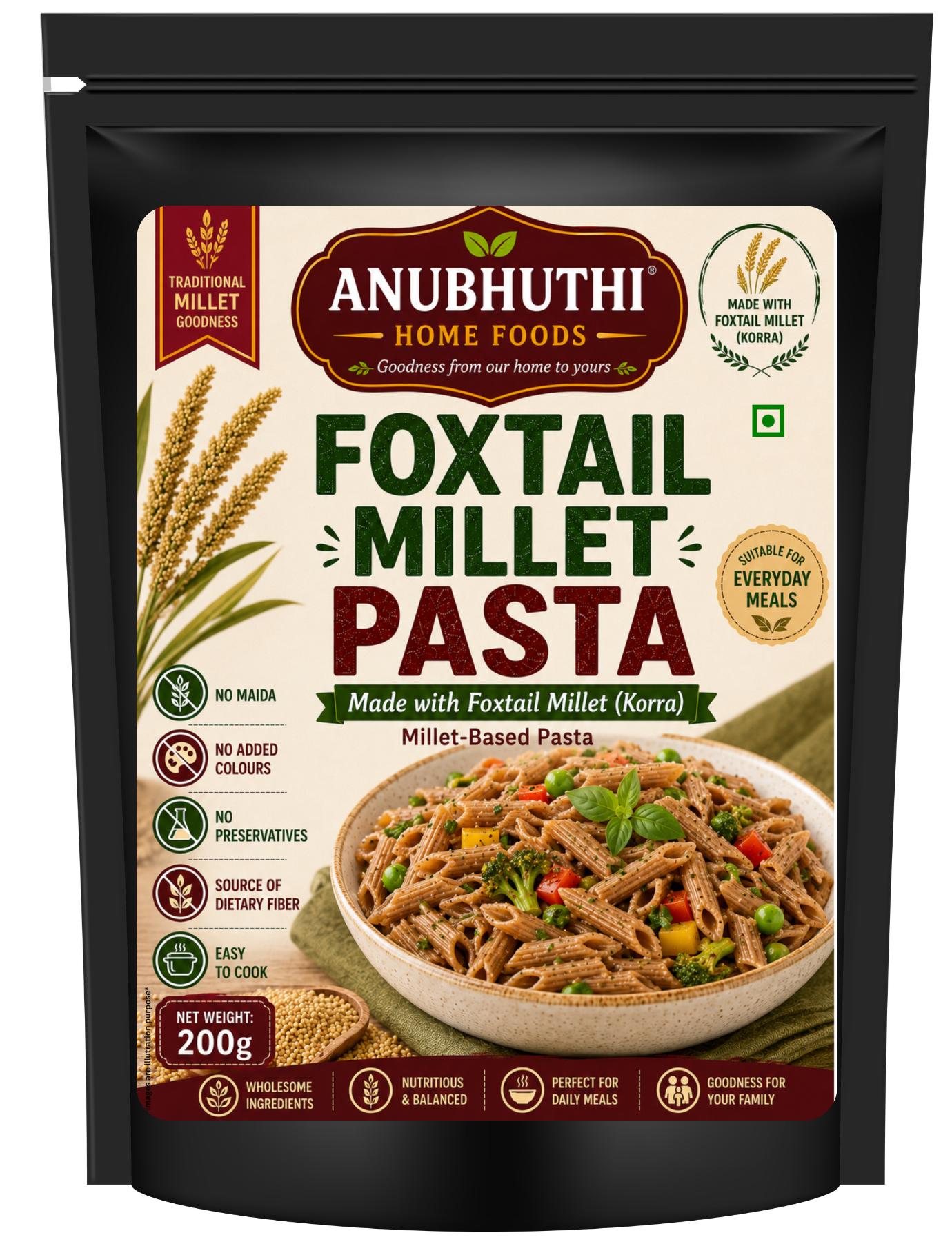 Foxtail Millet Pasta-No Maida-No Preservatives-No Artificial colours  200g (Pack Of 2)