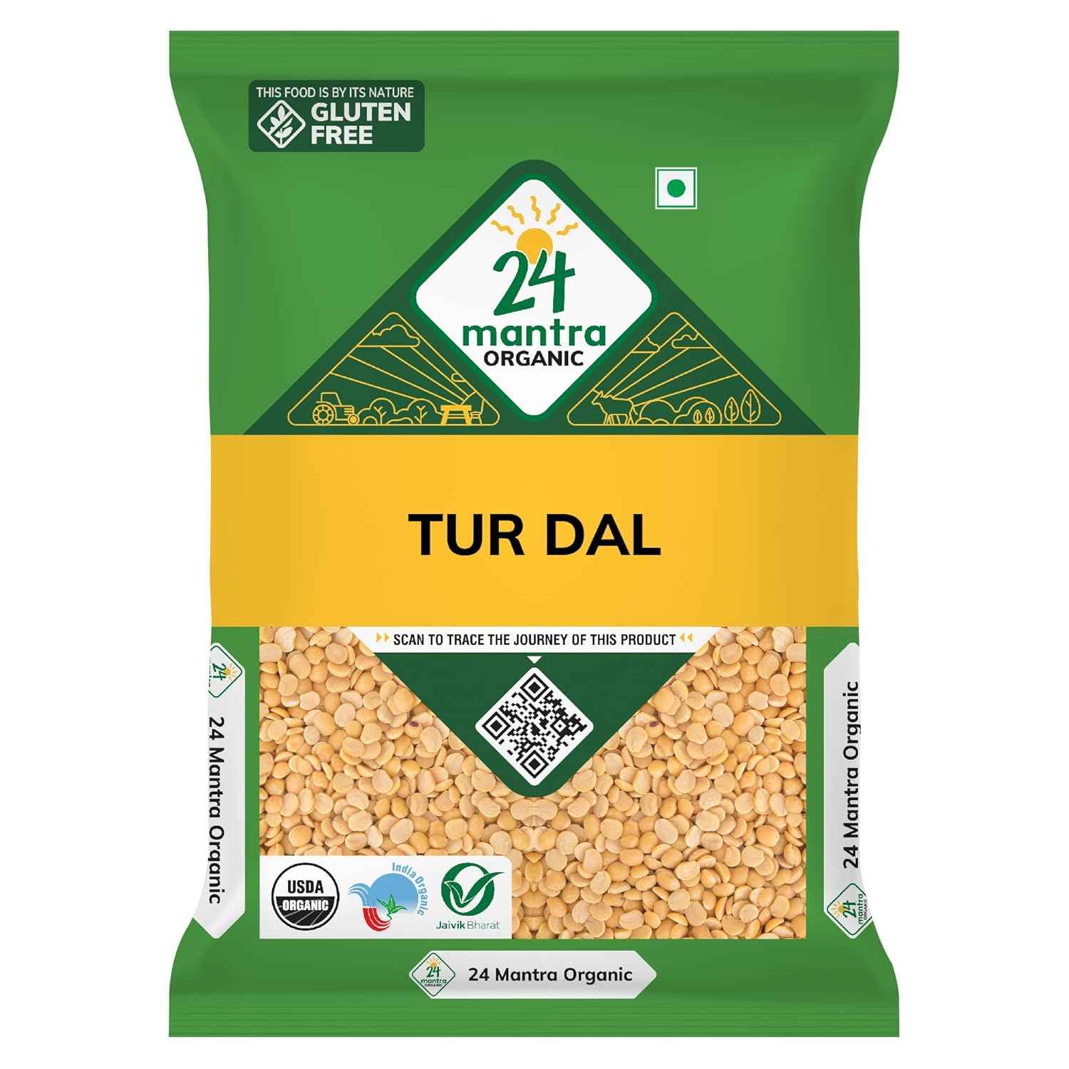 24 Mantra Organic Toor Dal/Tur Dal/Arhar Dal 1Kg  (25 Packs)(25 Kgs)