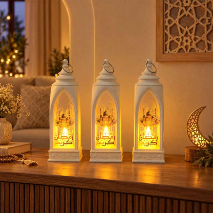 Ramadan Flameless Led Candle Lantern For Hanging And Table Decor (3 Pc)