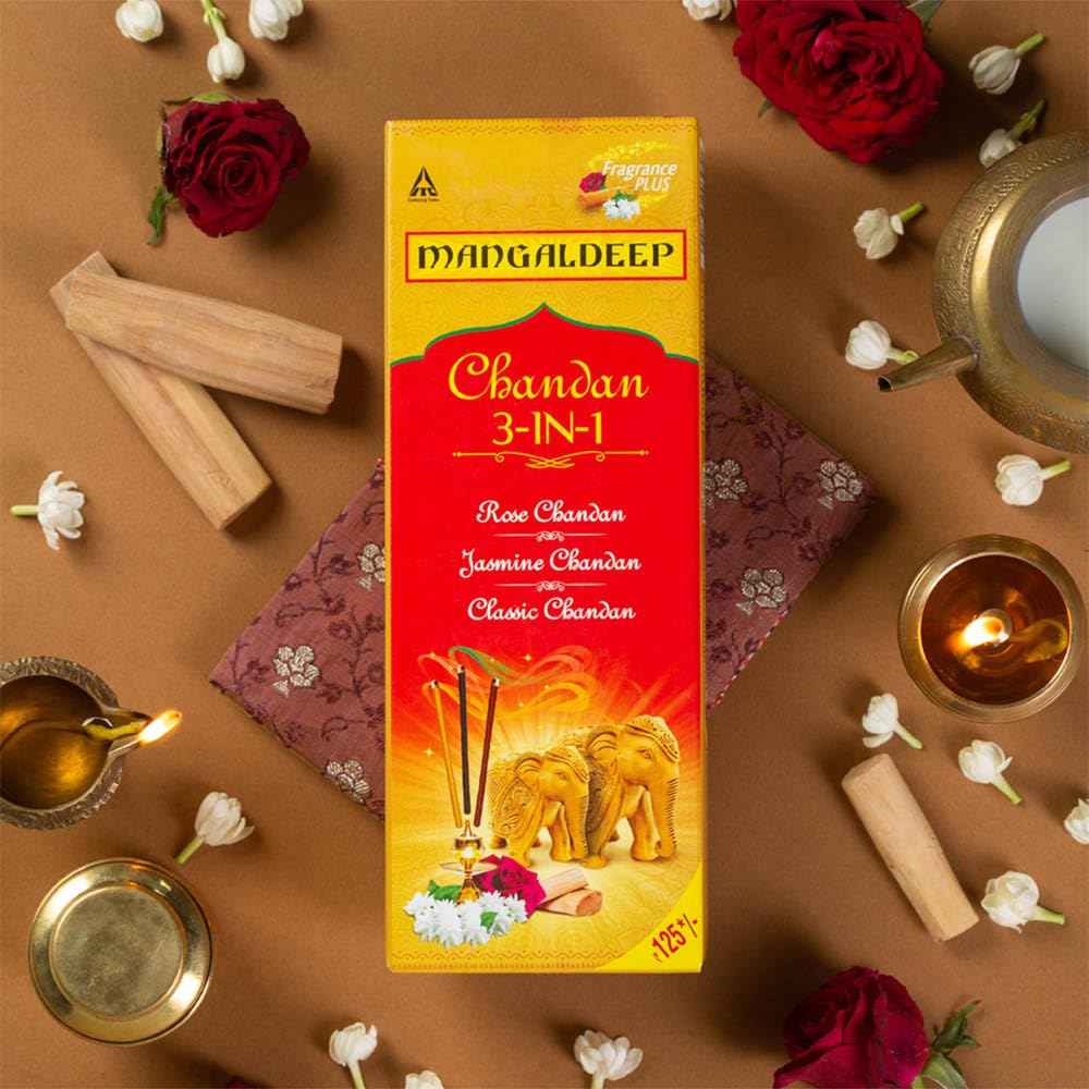 Mangaldeep 3in1 Agarbatti - Soothing Fragrances of Classic Chandan, Rose & Jasmine (226g)