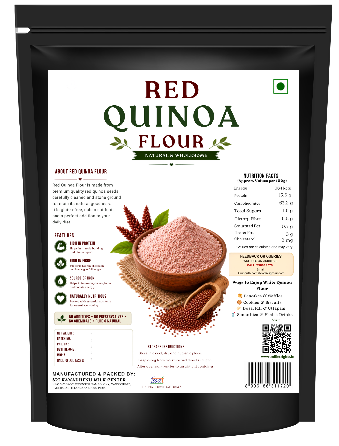 Red Quinoa Flour 450g | Red Quinoa Seed Powder | Finely Ground Quinoa Flour | For Dosa, Roti, Pancakes & Baking