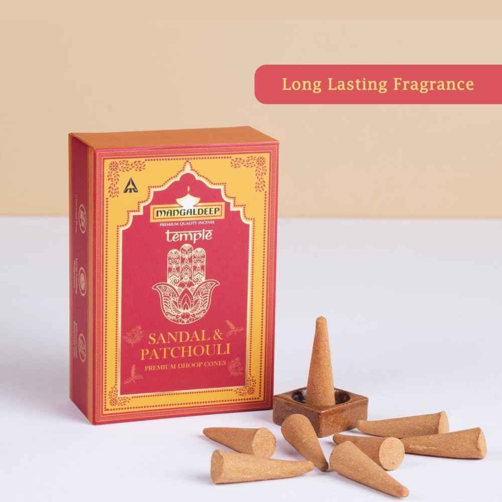 Mangaldeep Temple Premium Bambooless Dhoop Cones Charcoal Free (40 Cones)