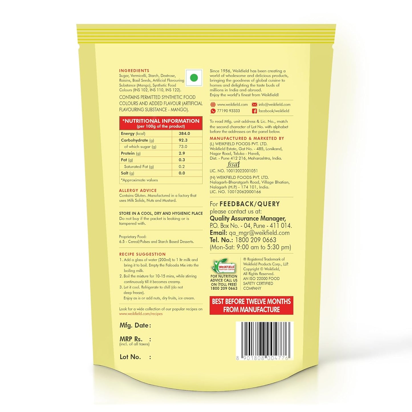 Weikfield Falooda Mix 200 g Pouch | Mango Flavoured
