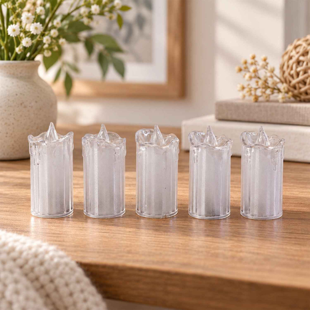 Decorative Flameless Led Candles For Festive Home And Table Decor (5 Pc Set)