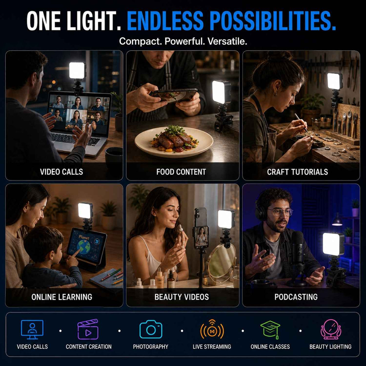 Portable Rechargeable Rgb Camera Led Light With Clip Mount For Content Creation
