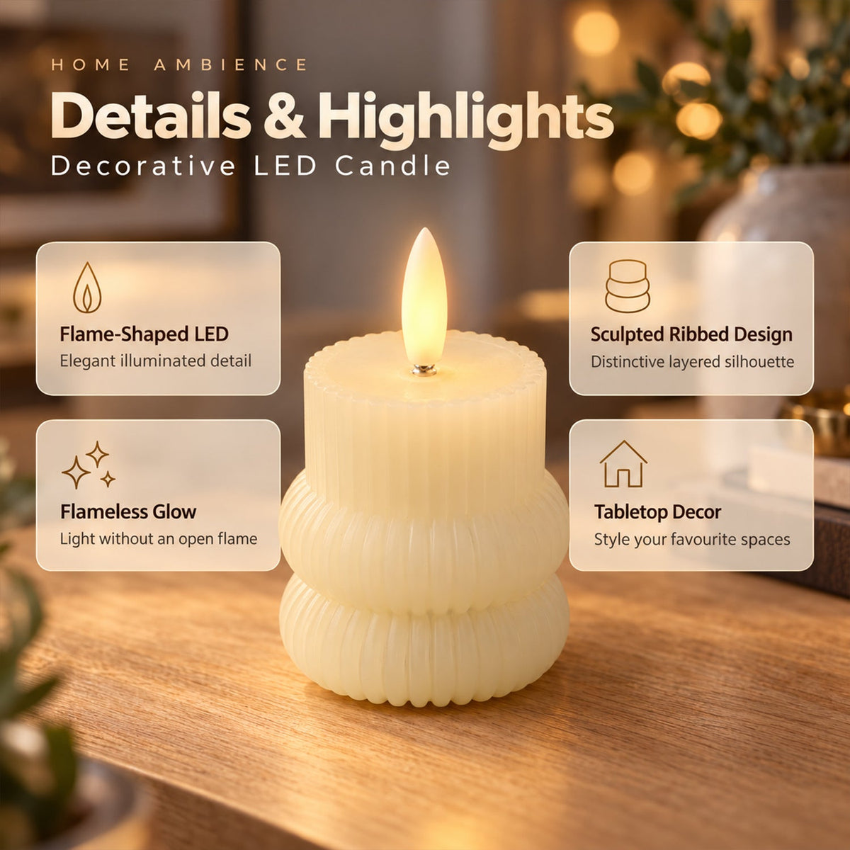 Ribbed Flameless Led Candle For Table And Home Decoration (5 Pc)