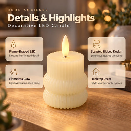 Ribbed Flameless Led Candle For Table And Home Decoration (5 Pc)