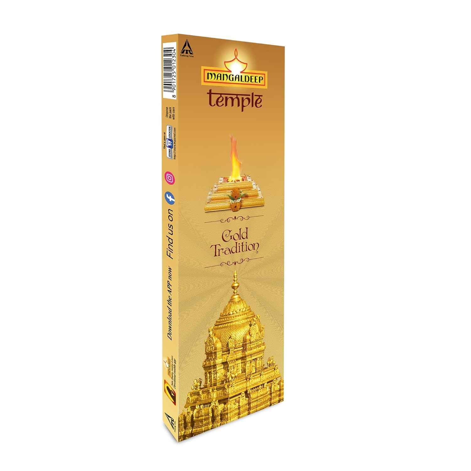Mangaldeep Temple Gold Tradition - Yagna Inspired Fragrance - Premium Incense Sticks (40 Sticks)