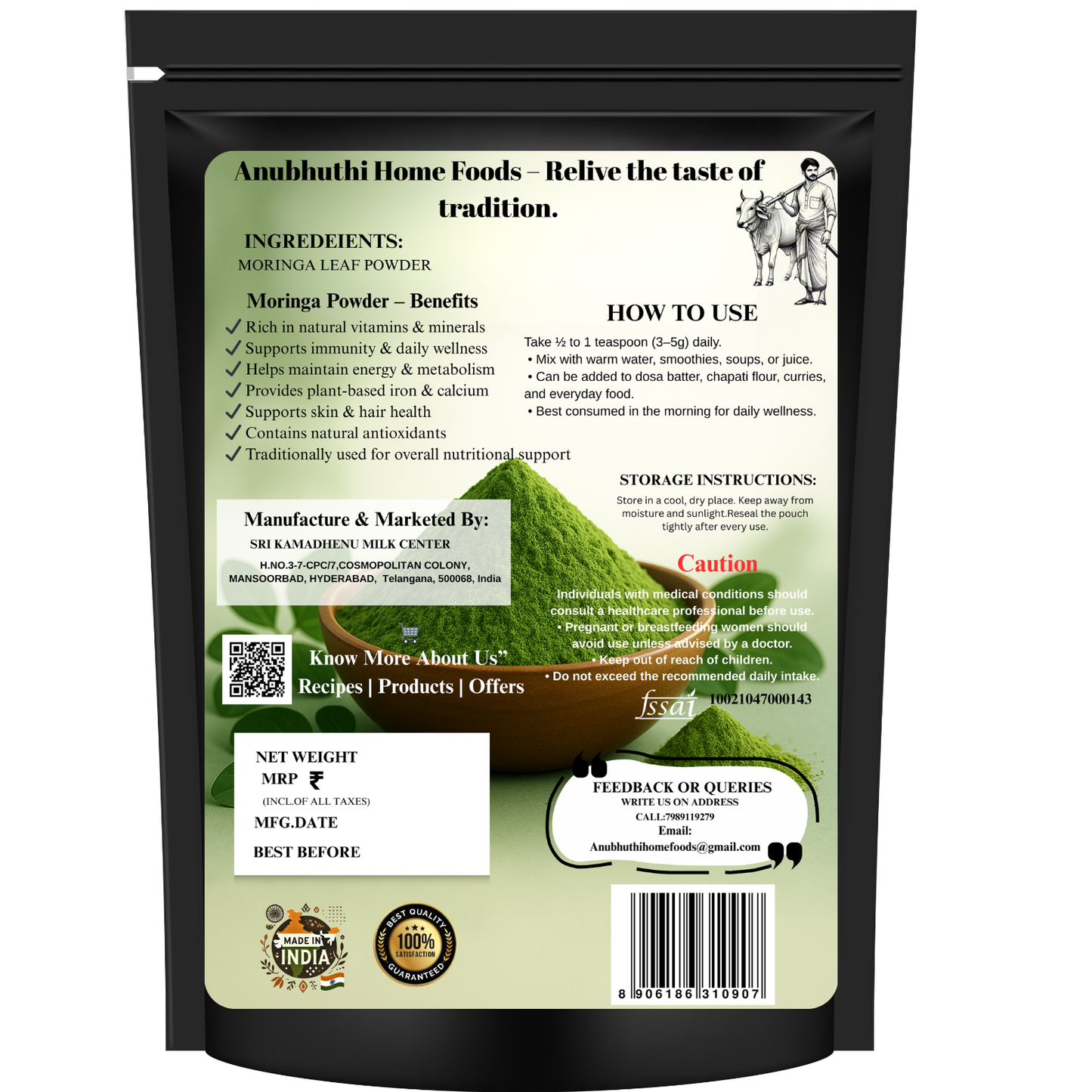 Moringa powder 200g  No Added Colours • No Preservatives