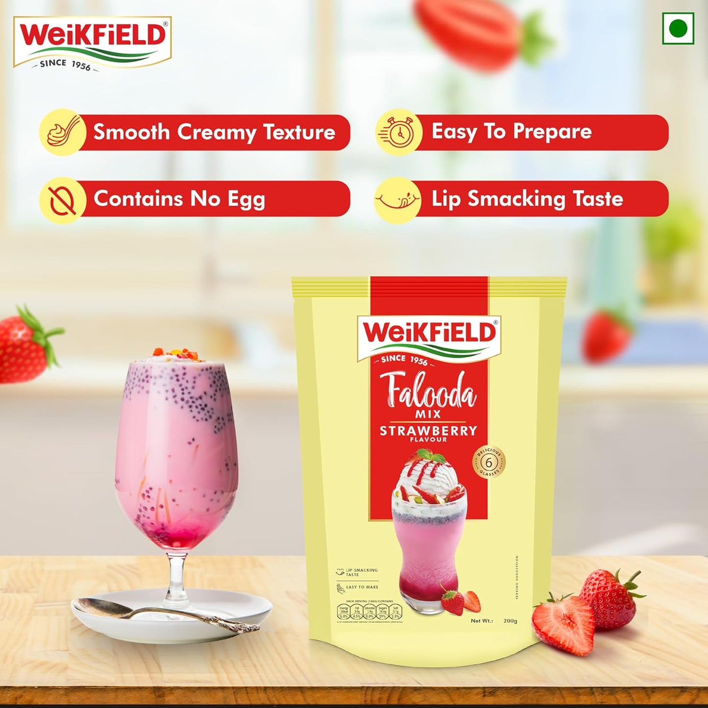 Weikfield Falooda Mix 200 g Pouch | Strawberry Flavoured