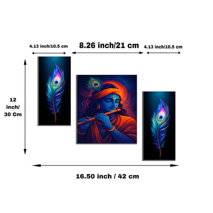 Krishna 3 Panel Mdf Wall Frame Wall Art Painting 16.5x12in (1 Pc)