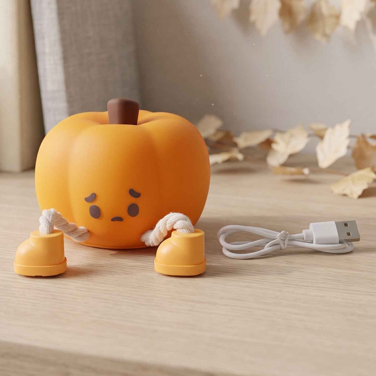 Silicone Pumpkin Night Light Usb Rechargeable Soft Touch Lamp (1 Pc)