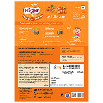 Millex Mother Root Carrot & Almond Baby Food - 6 To 30 Months, 400 g