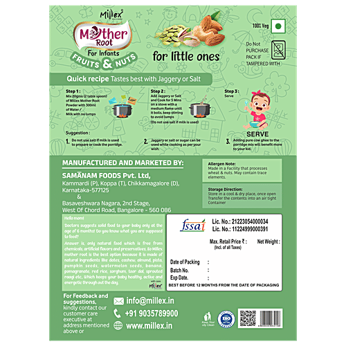 Millex Mother Root Fruits & Nuts Baby Food - 6 To 30 Months, 400 g