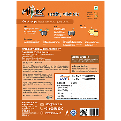 Millex Healthy Millet Mix Powder - Sprouted Grains, Dry Fruits Rich, 500 g