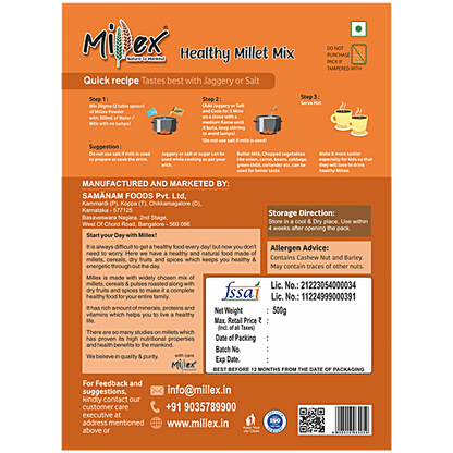Millex Healthy Millet Mix Powder - Sprouted Grains, Dry Fruits Rich, 500 g
