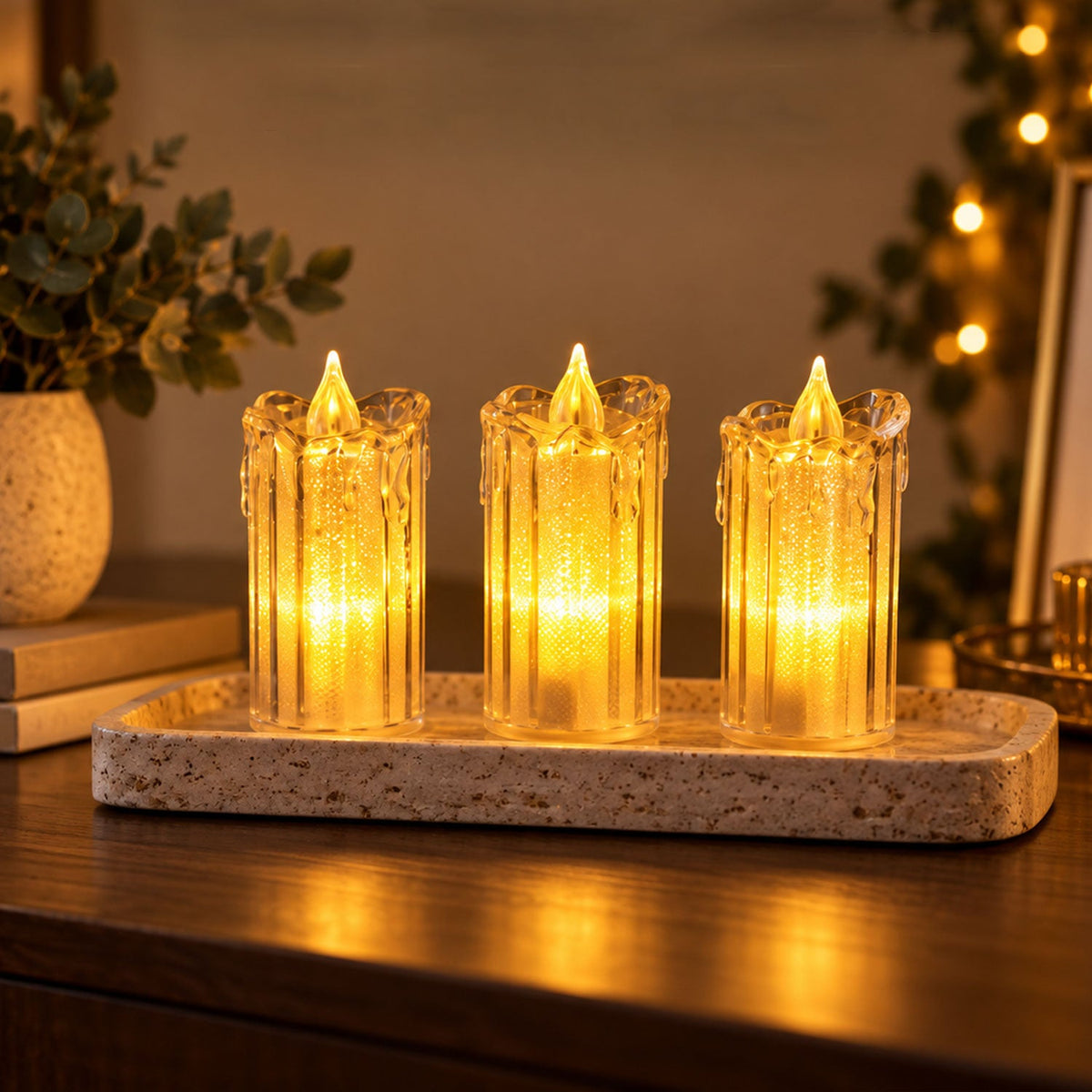 Decorative Flameless Led Candles With Warm Glow For Home And Events (3 Pc Set)