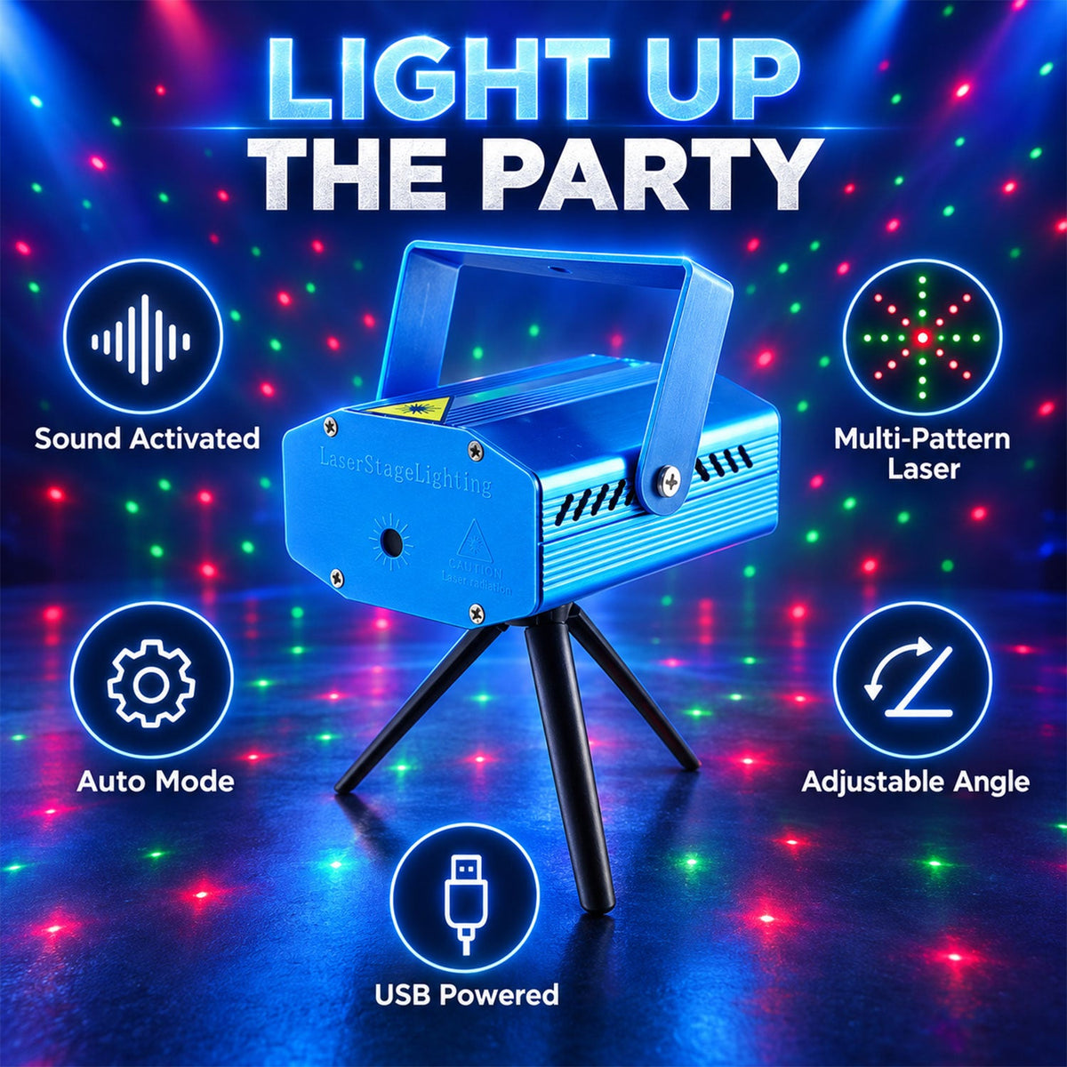 Sound Activated Laser Dot Projector Party Light With Tripod (1 Set)