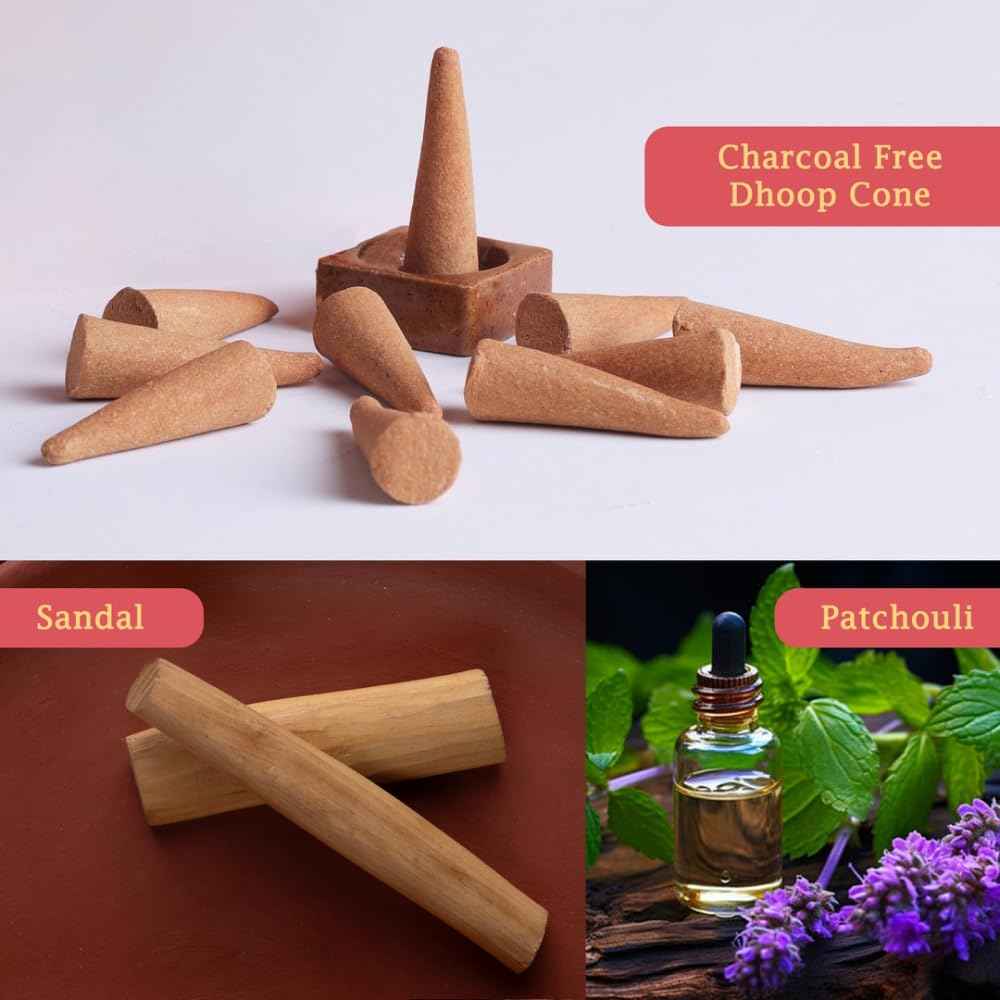 Mangaldeep Temple Premium Bambooless Dhoop Cones Charcoal Free (40 Cones)