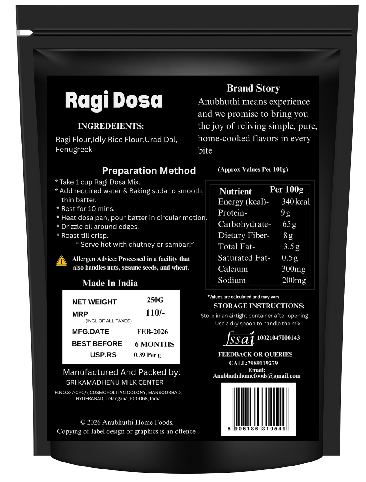 Ragi  Millet Dosa Mix 250g