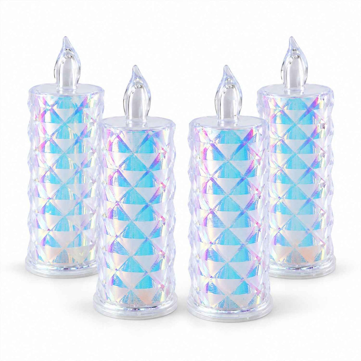 Crystal Style Flameless Led Pillar Candles For Festive Home Decor (4 Pc Set)