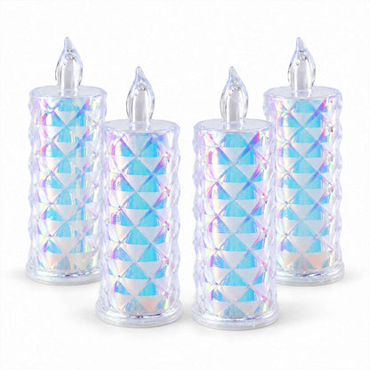 Crystal Style Flameless Led Pillar Candles For Festive Home Decor (4 Pc Set)