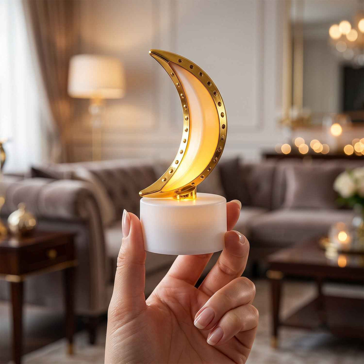Moon Shape Led Tealight Candle Set Golden Crescent Warm Glow Light (12 Pc)