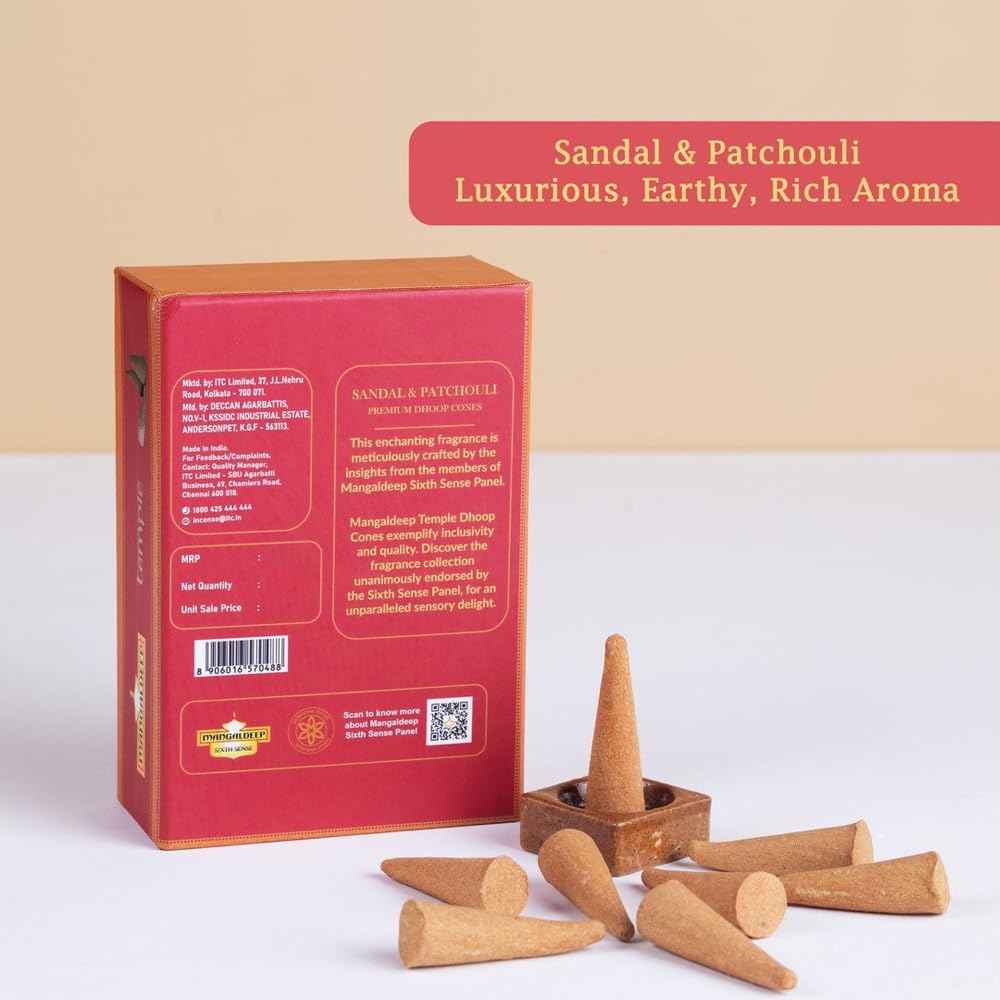 Mangaldeep Temple Premium Bambooless Dhoop Cones Charcoal Free (40 Cones)