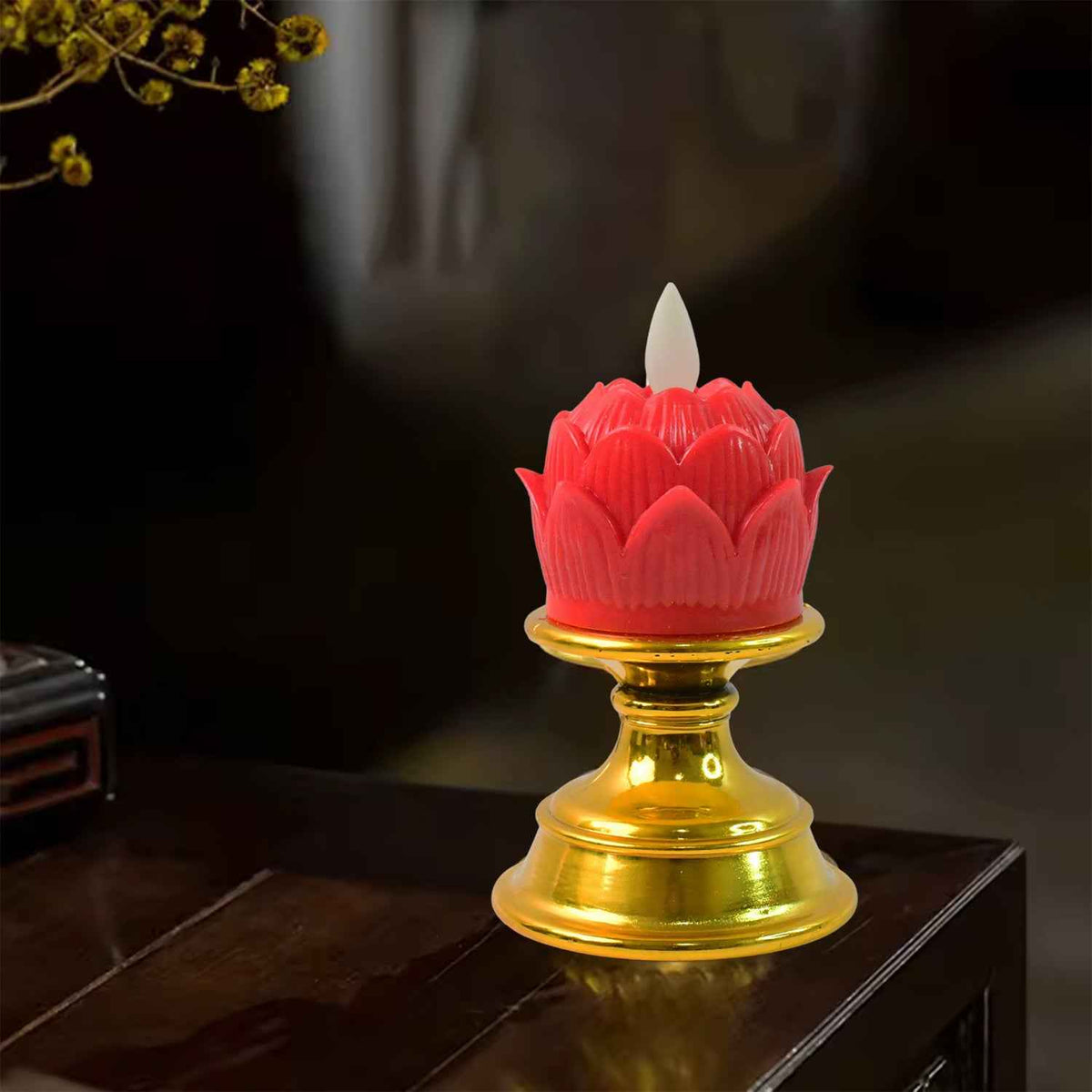 Premium Lotus Shaped Led Flameless Candle With Decorative Holder (1 Pc)