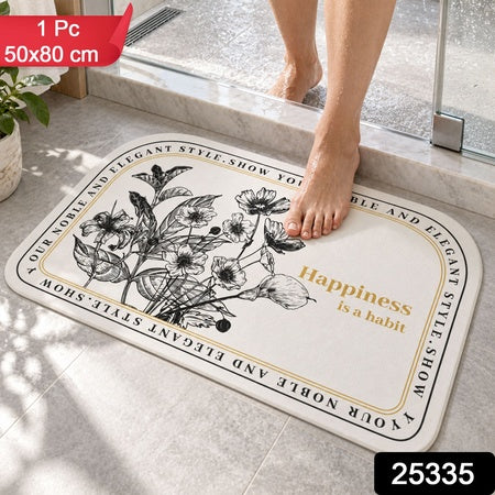 Absorbent Bathroom Mat Half Round Botanical Quote Print Mat (1 Pc 50x80 Cm)