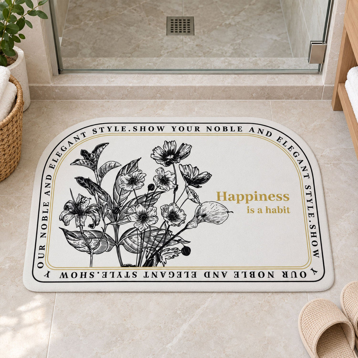 Absorbent Bathroom Mat Half Round Botanical Quote Print Mat (1 Pc 50x80 Cm)
