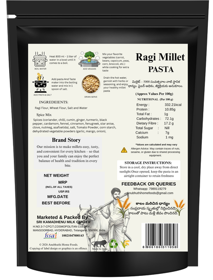 Ragi Millet Pasta No Maida-No Preservatives-No Artificial colours 200g (Pack of 2)