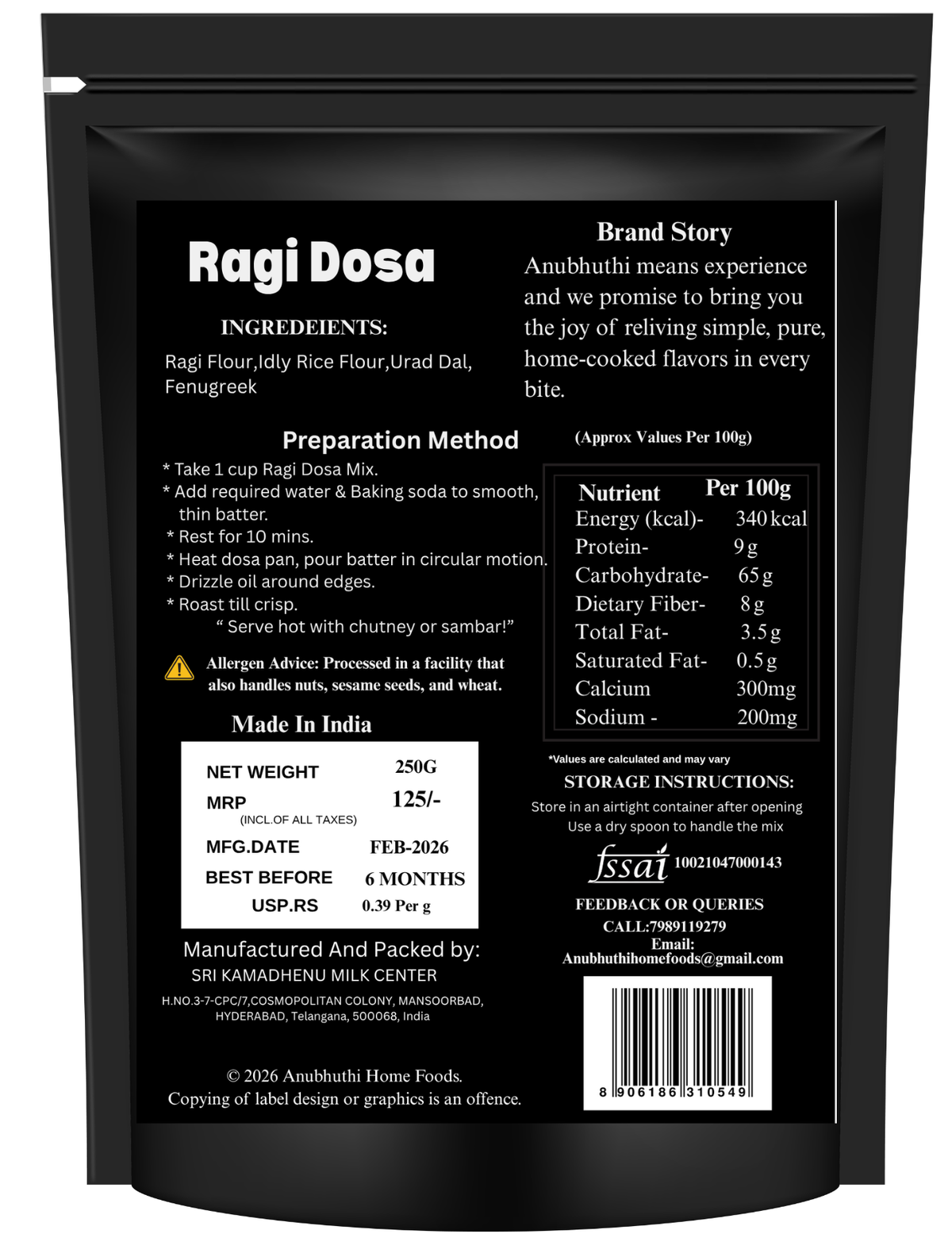 Sprouted Ragi  Millet Dosa Mix 250g
