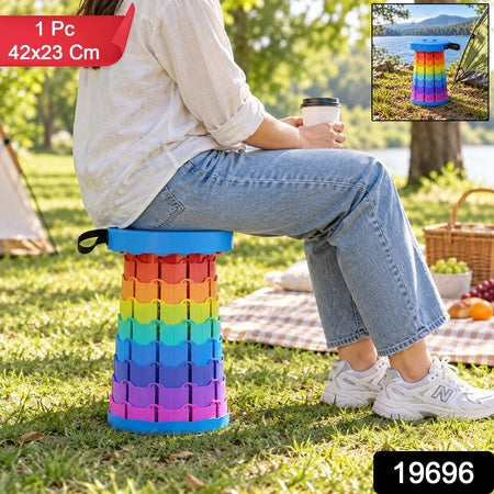 Rainbow Telescopic Folding Stool With Carry Strap Portable Camping Seat (1 Pc)