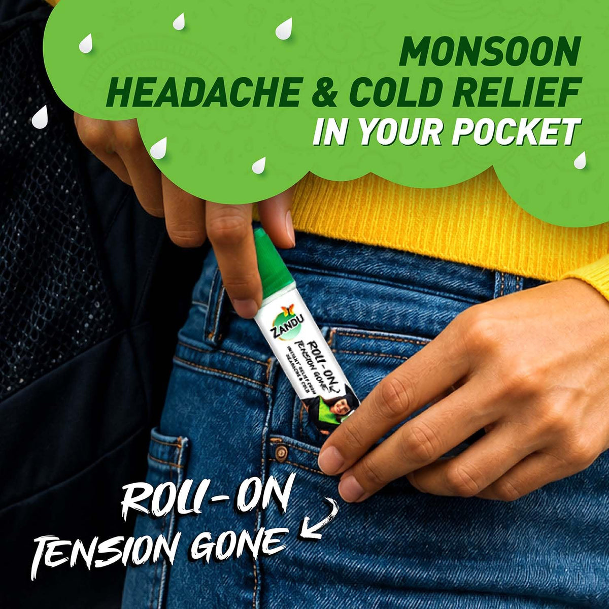 Zandu Roll On-Tension Gone- Ayurvedic Roll-On, 10ml for Headache & Cold Relief