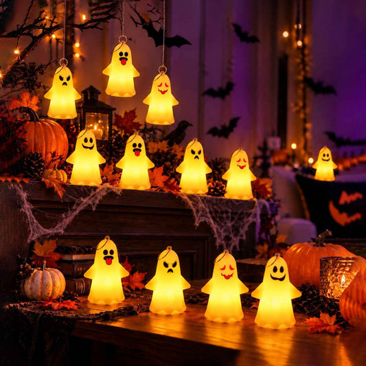 Cute Ghost Led Night Lamps For Halloween Table And Hanging Decor (12 Pc Set)