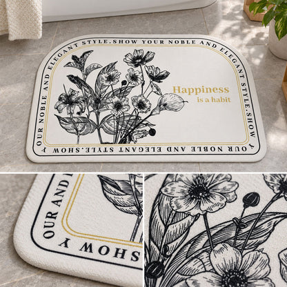 Absorbent Bathroom Mat Half Round Botanical Quote Print Mat (1 Pc 50x80 Cm)