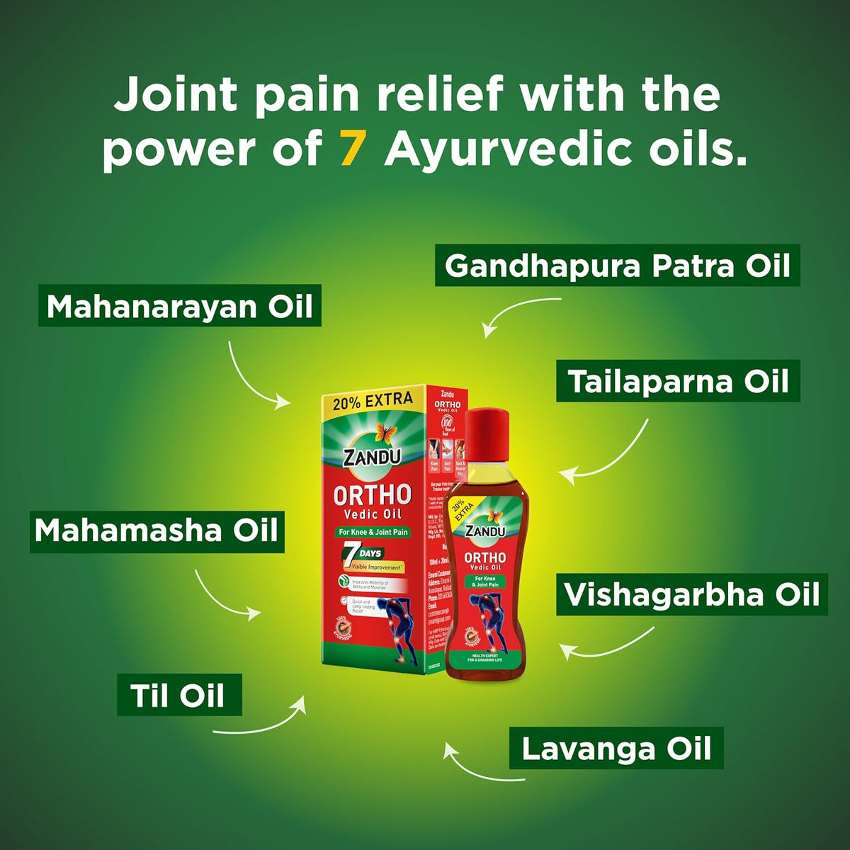Zandu Ortho Vedic Oil  Ayurvedic Oil for Joint Pain, Muscle Pain, Osteoarthritis  Visible improvement in 7 days, 50ml